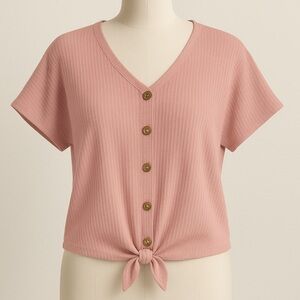 Double Zero Waffle Knit Button Front Tie Hem Top Size Large Excellent Condition